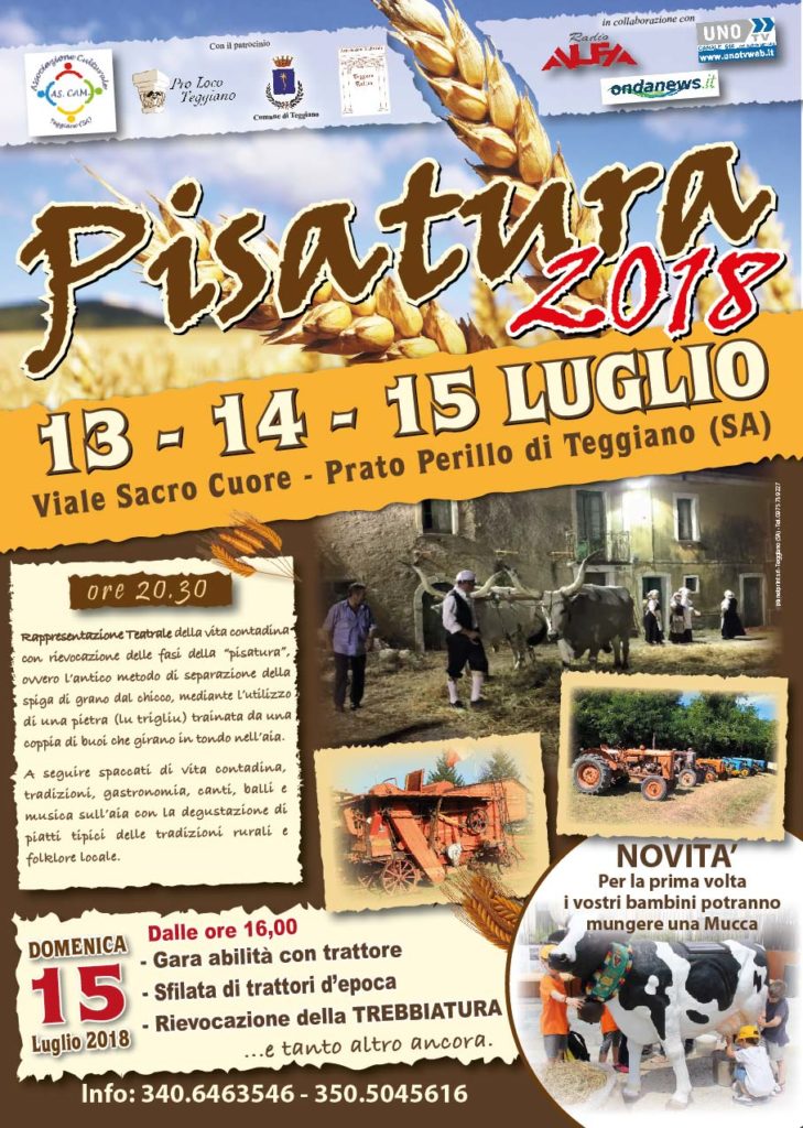 Tutto pronto per l’edizione 2018 della “Pisatura”. Appuntamento dal 13 al 15 luglio a Teggiano