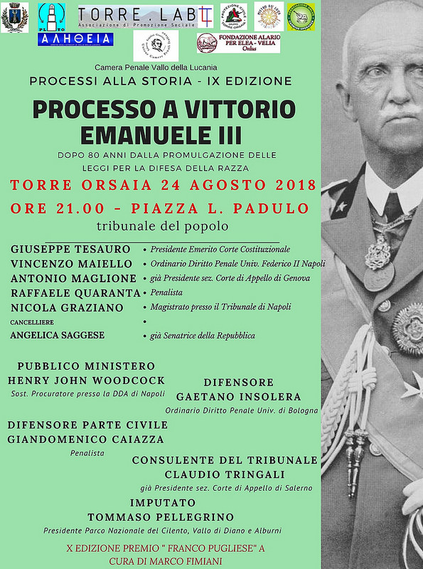 Il 24 agosto “Processi alla storia” a Torre Orsaia. Imputato il Re Vittorio Emanuele III