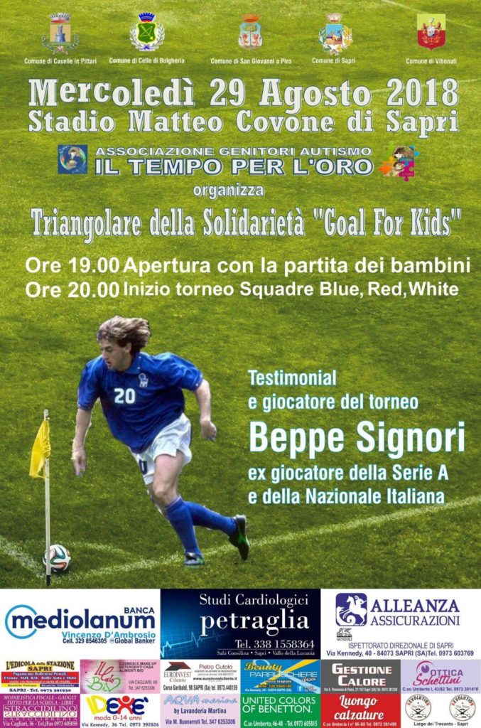 Domani a Sapri il torneo Goal For Kids. Protagonista l’ex giocatore Nazionale Italiana Beppe Signori