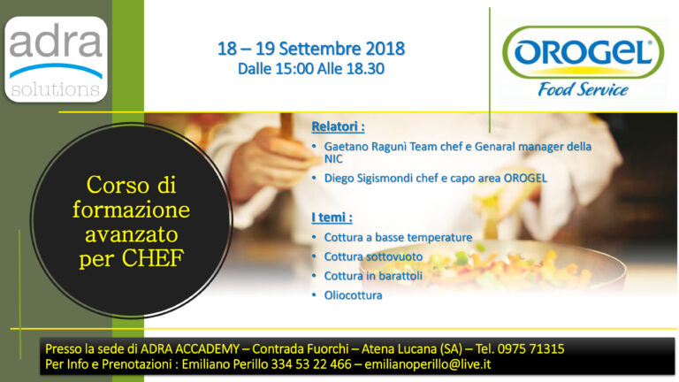 Atena Lucana: all’Adra Academy un corso di formazione per chef sulle modalità di cottura