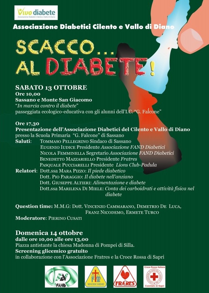 Domani a Sassano l’evento “Scacco al diabete” dell’Associazione Diabetici Cilento e Vallo di Diano