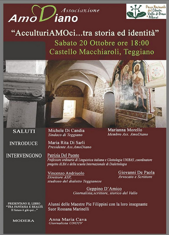 Il 20 ottobre a Teggiano “AcculturiAMOci…tra storia ed identità” a cura dell’associazione AmoDiano