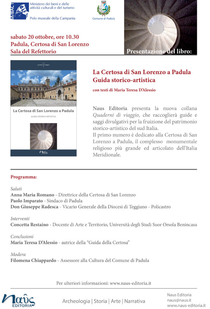 Padula: il 20 ottobre la presentazione della guida storico – artistica della Certosa di San Lorenzo