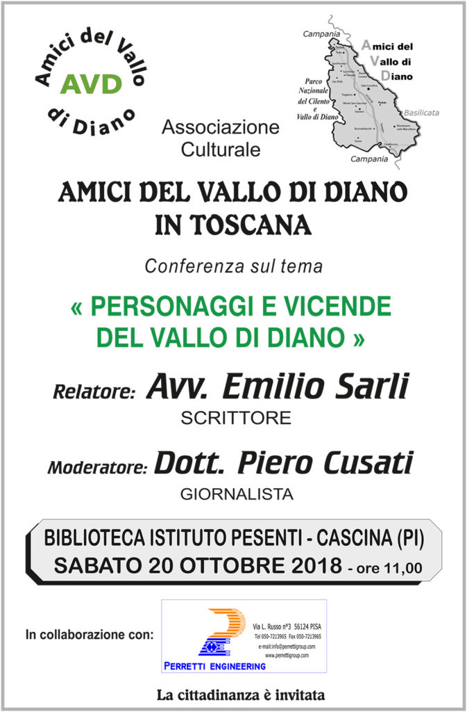 Domani a Cascina conferenza su “Personaggi e vicende del Vallo di Diano”