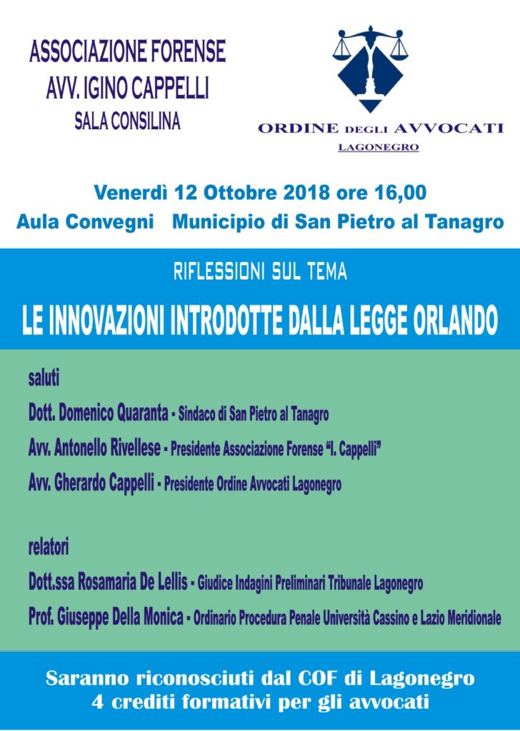 Domani a San Pietro al Tanagro le riflessioni sulle innovazioni della Legge Orlando