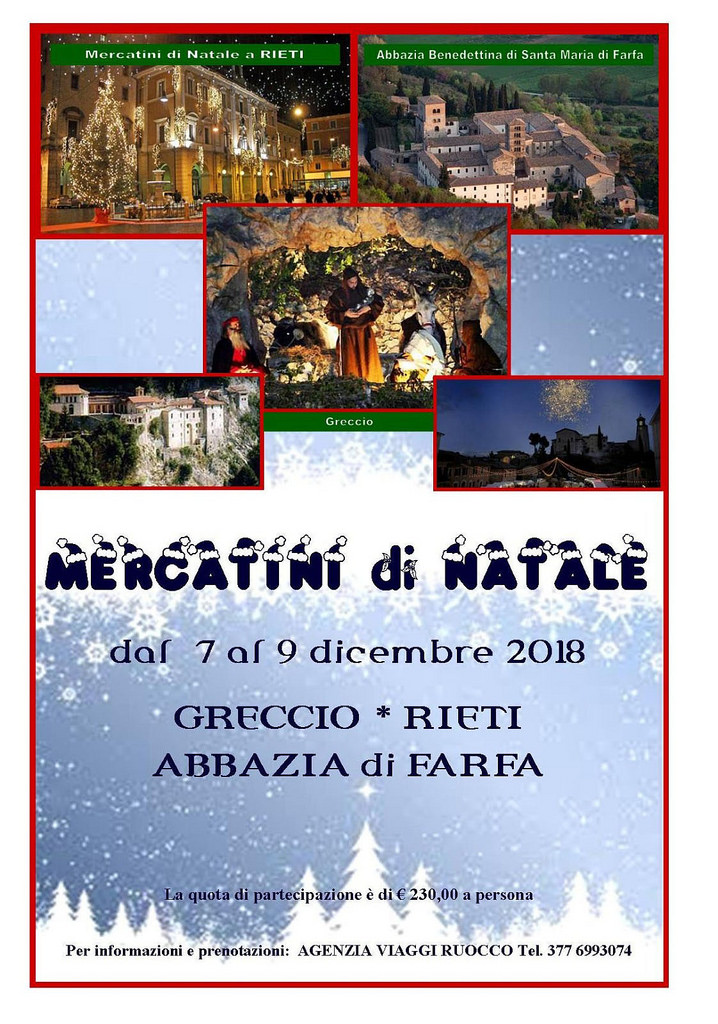 Dal 7 al 9 dicembre visita ai Mercatini di Natale a Greccio e all’Abbazia di Farfa con Viaggi Ruocco