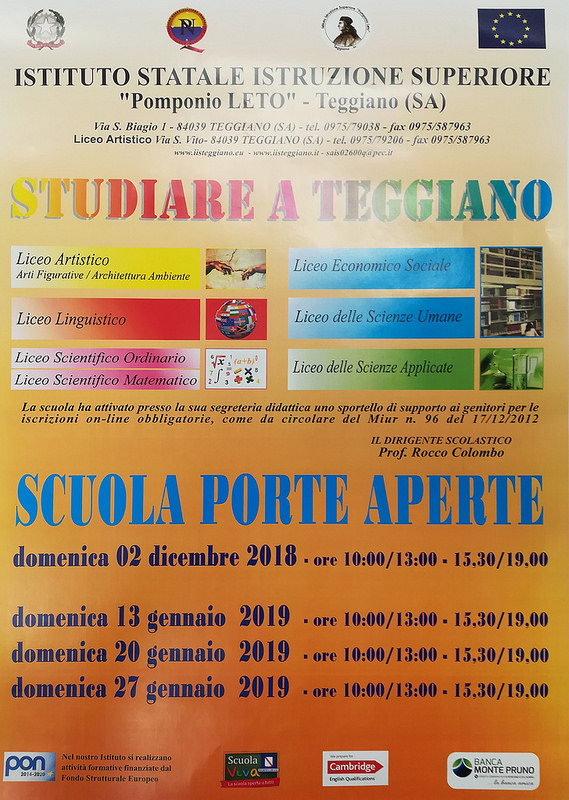 Teggiano: il 2 dicembre Open Day all’Istituto di Istruzione Superiore “Pomponio Leto”