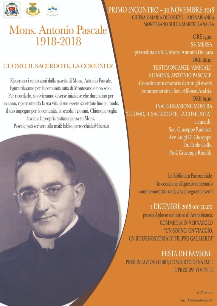 A Montesano al via i festeggiamenti per i 100 anni dalla nascita di Monsignor Antonio Pascale