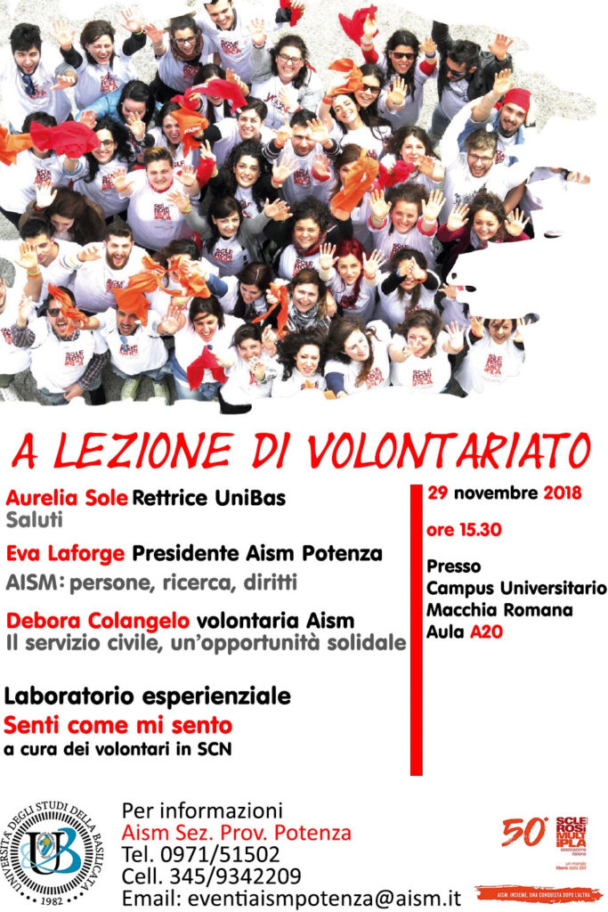 Domani “A lezione di volontariato” con la sezione AISM di Potenza