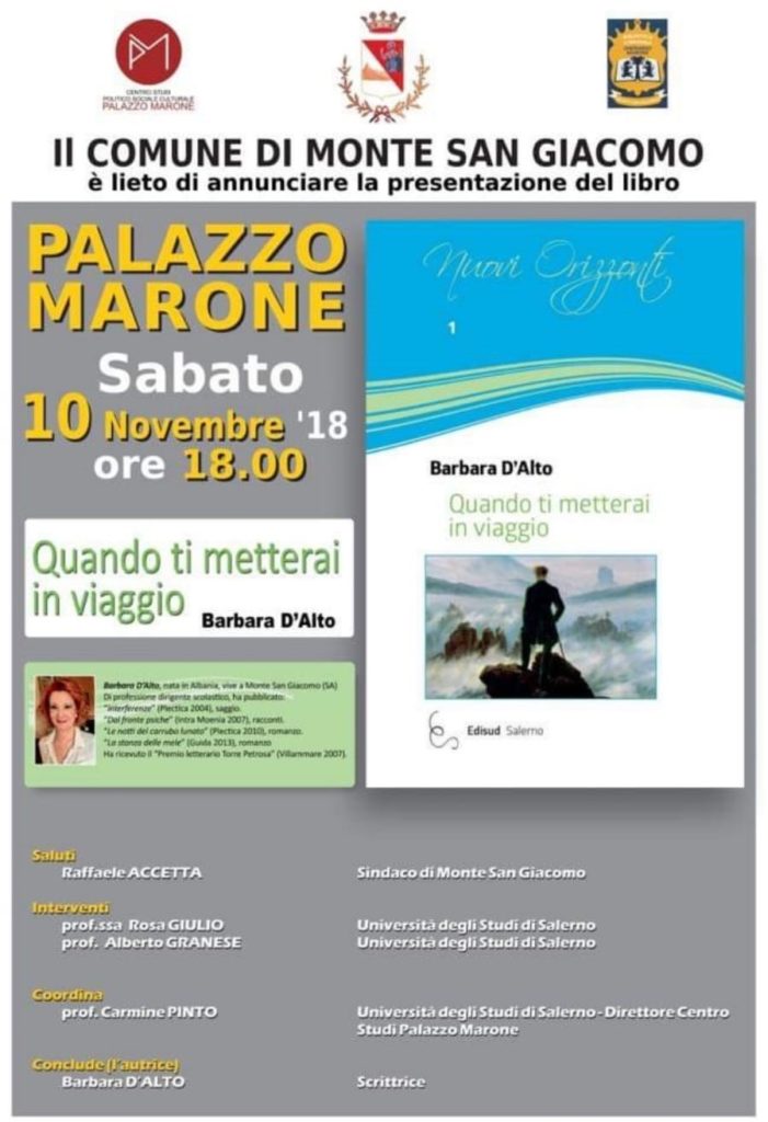 Monte San Giacomo: domani la presentazione dell’ultimo libro di Barbara D’Alto