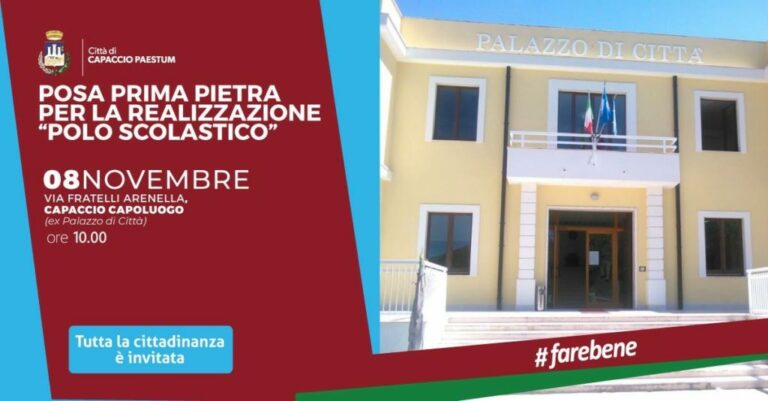 Al via l’8 novembre a Capaccio i lavori per la realizzazione del Polo Scolastico