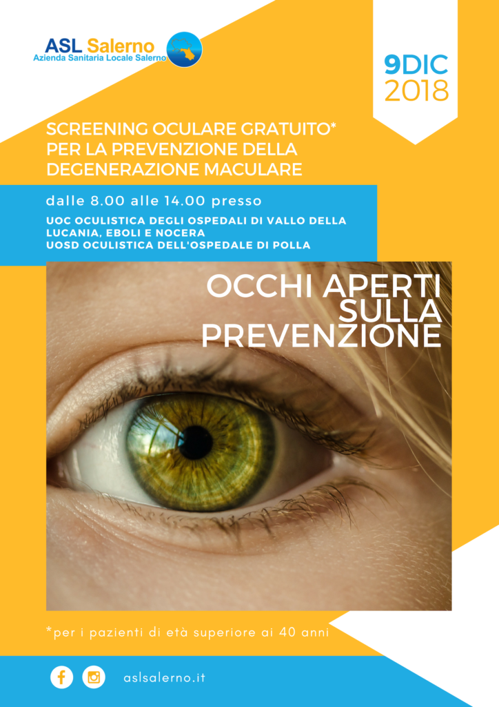 Screening oculare gratuito. Appuntamento domani negli ospedali di Polla, Sapri ed Eboli