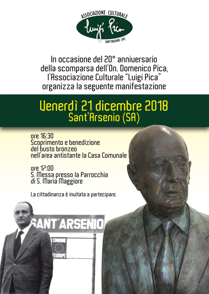 Sant’Arsenio: domani la cerimonia di scoprimento del busto dell’onorevole Domenico Pica