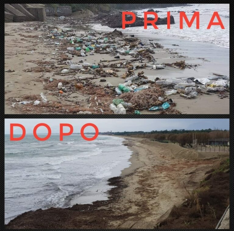 Ripulito dalle bottiglie di plastica e materiale portato dalle mareggiate il litorale di Agropoli