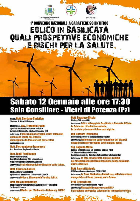 Domani a Vietri di Potenza un convegno sull’eolico in Basilicata e sui rischi per la salute