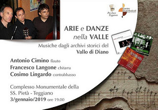 Teggiano: domani il concerto “Arie e Danze nella Valle” con i Maestri Cimino, Langone e Lingardo