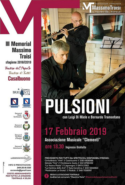 Domani a Casalbuono lo spettacolo “Pulsioni” dei Maestri Luigi Di Miele e Bernardo Tramontano