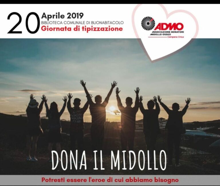 Buonabitacolo:il 20 aprile una giornata dedicata alla sensibilizzazione sulla donazione di midollo osseo