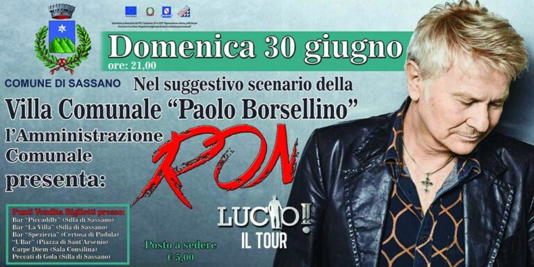 Sassano: il 30 giugno Ron in concerto nella Villa Comunale con “Lucio! Il Tour”