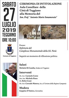 Teggiano: il 27 luglio intitolazione dell’Aula Consiliare al Senatore Antonio Mario Innamorato