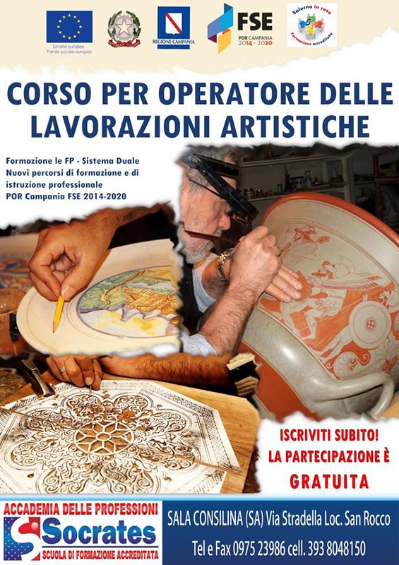 Alla Socrates di Sala Consilina corso gratuito di 3 anni per operatore delle lavorazioni artistiche