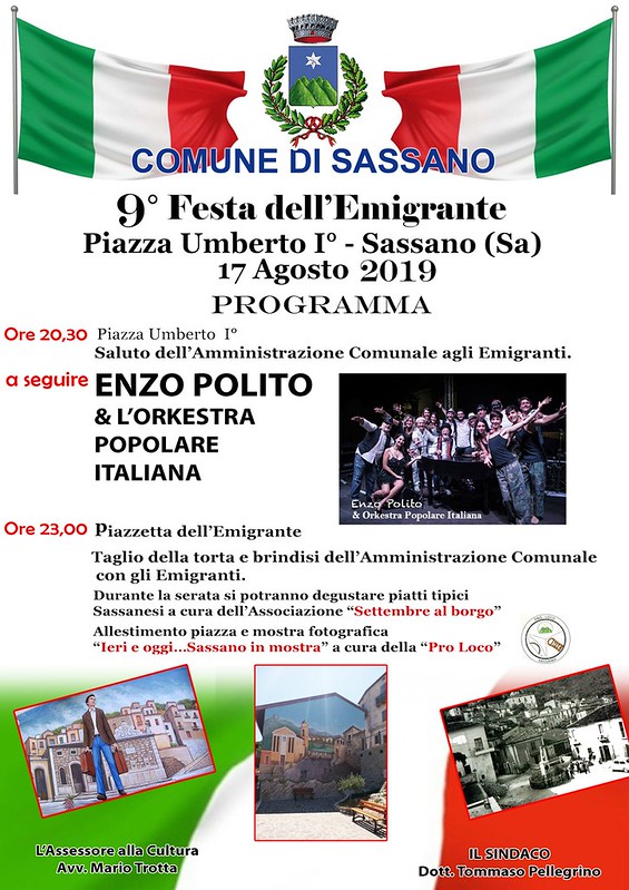 Domani appuntamento a Sassano con la 9^ edizione della “Festa dell’Emigrante”