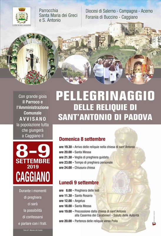 Domani giunge a Caggiano il Pellegrinaggio delle Reliquie di Sant’Antonio da Padova