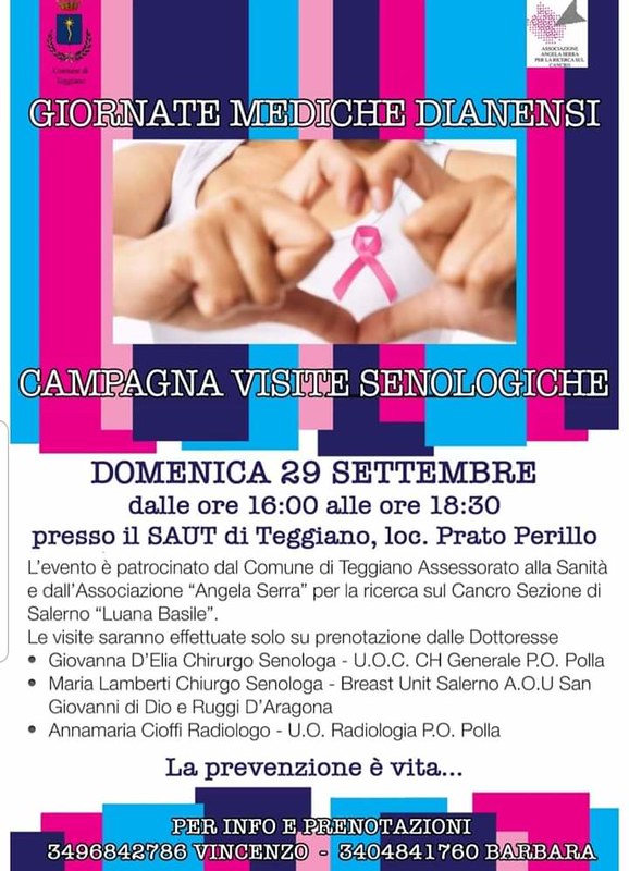 Giornate Mediche Dianensi. Il 29 settembre visite senologiche presso il Saut di Teggiano