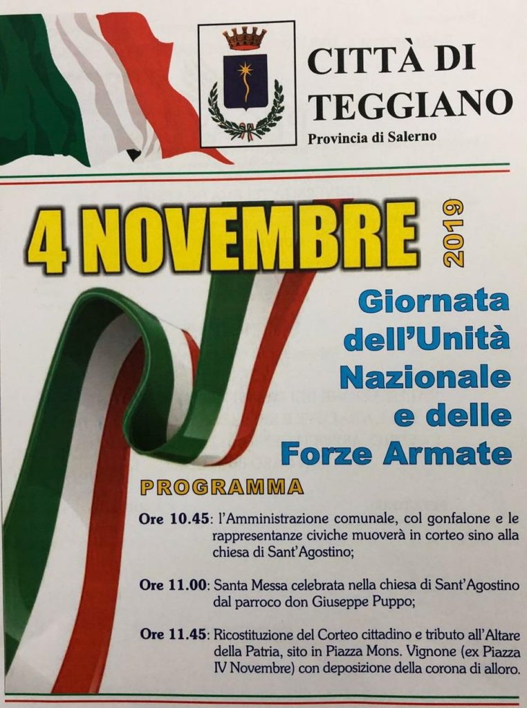 A Teggiano il 4 novembre un corteo celebra la Giornata dell’Unità Nazionale e delle Forze Armate