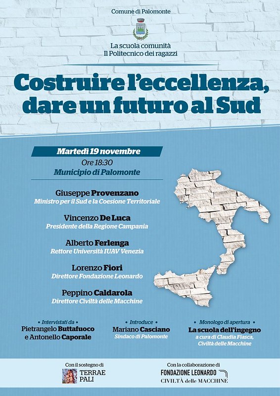 Costruire l’eccellenza,dare futuro al Sud.Il 19 novembre a Palomonte convegno con il Ministro Provenzano