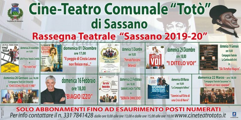 Sassano: il 24 novembre prende il via la Rassegna Teatrale al Cine Teatro Totò