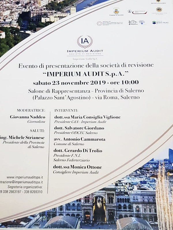 Il 23 novembre a Salerno la presentazione della società di revisione “Imperium Audit S.p.a”