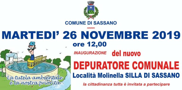 Sassano: domani l’inaugurazione del nuovo depuratore comunale in località Molinella