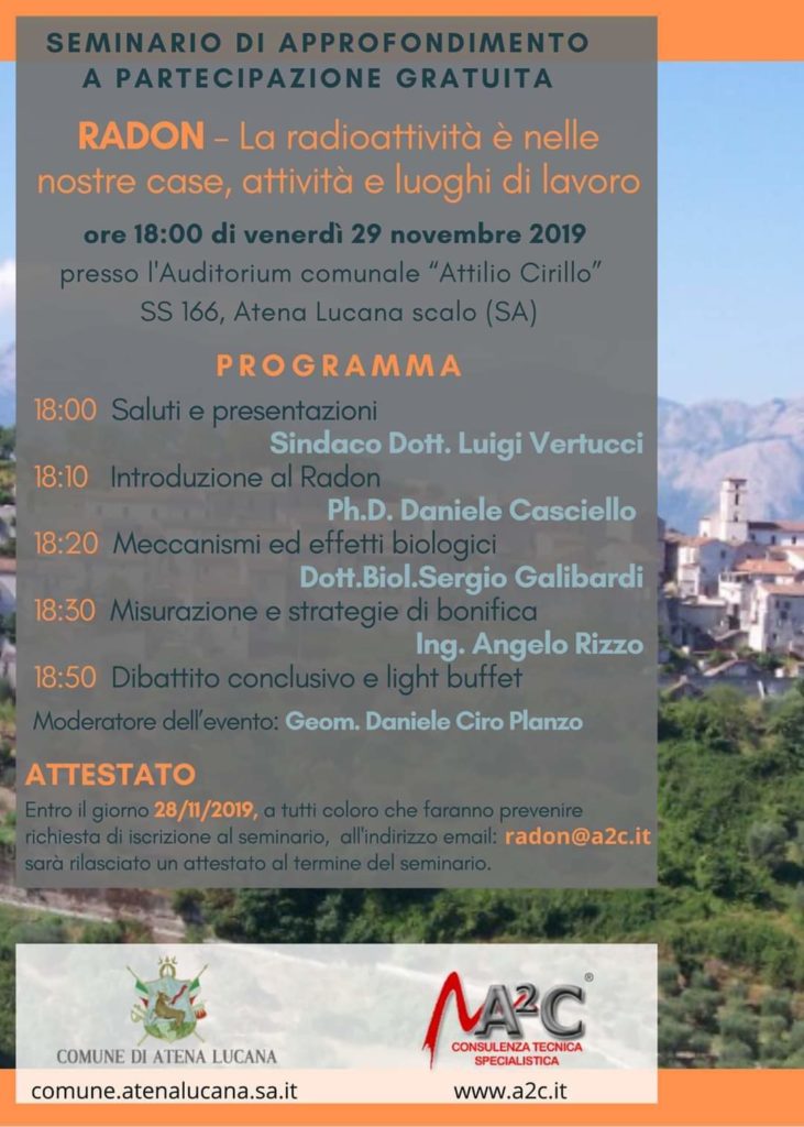 Atena Lucana: domani il seminario sul tema “Radon – La radioattività è nelle nostre case”