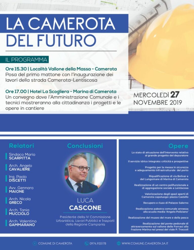 “La Camerota del futuro”, un convegno il 27 novembre per presentare ai cittadini opere e progetti