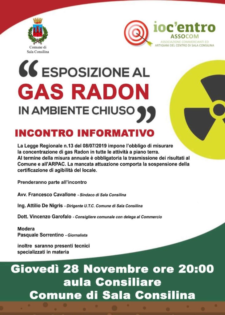 Sala Consilina: domani un incontro formativo sull’esposizione al gas radon in ambiente chiuso