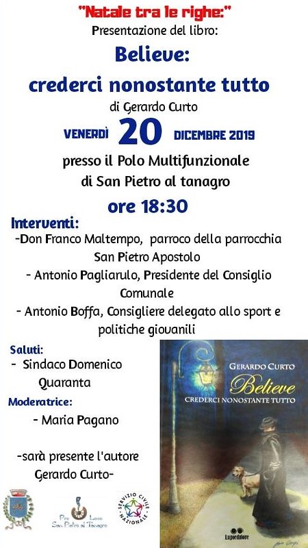 San Pietro al Tanagro: il 20 dicembre presentazione del libro “Believe” di Gerardo Curto