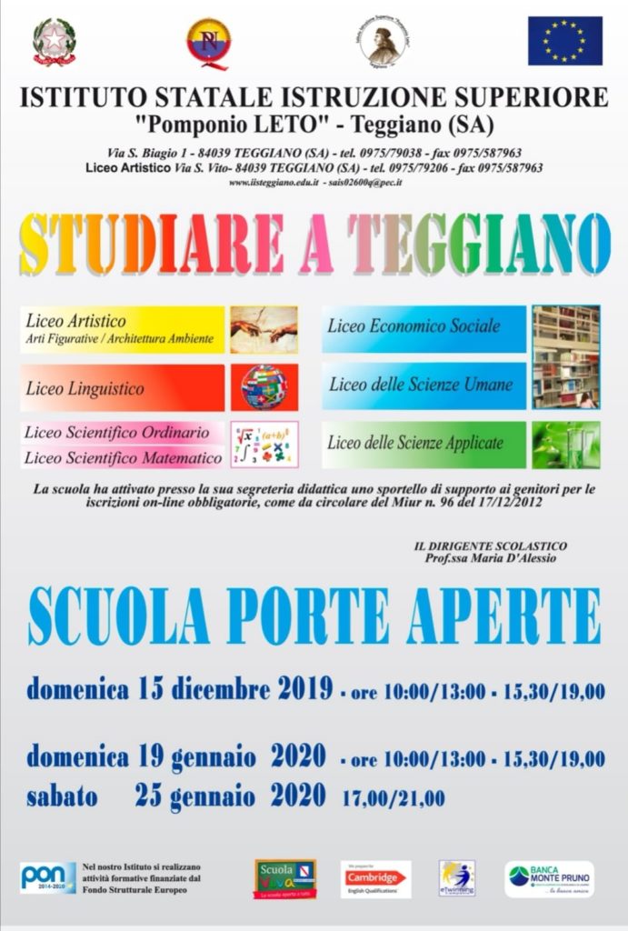 Al “Pomponio Leto” di Teggiano da domani si presenta l’offerta formativa con gli Open Day