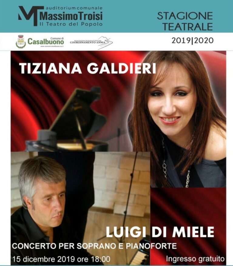 Casalbuono: il 15 dicembre il concerto del maestro Luigi Di Miele e del soprano Tiziana Galdieri