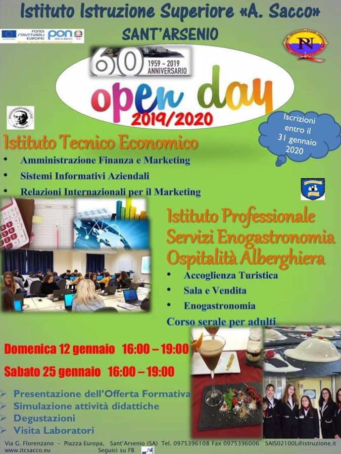 Sant’Arsenio: il 12 gennaio open day all’Istituto “Sacco” con presentazione dell’offerta formativa