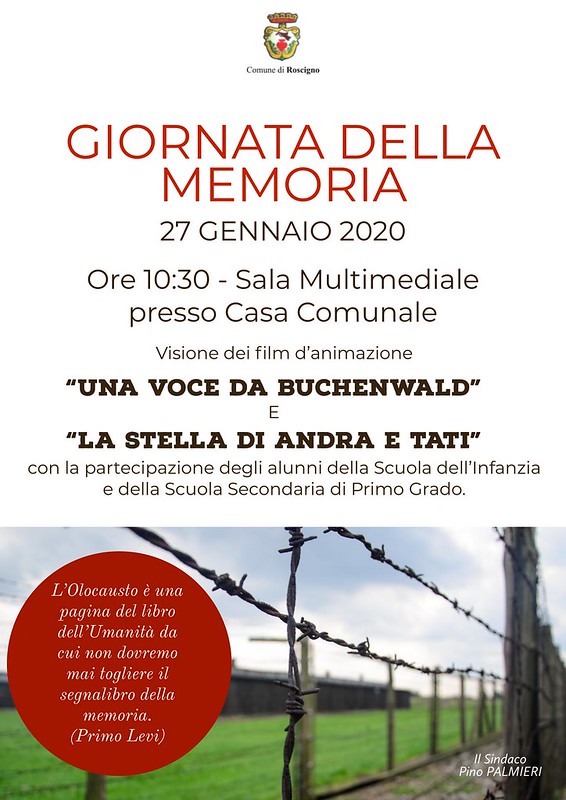 Domani il Comune di Roscigno celebra la Giornata della Memoria con la proiezione di due film