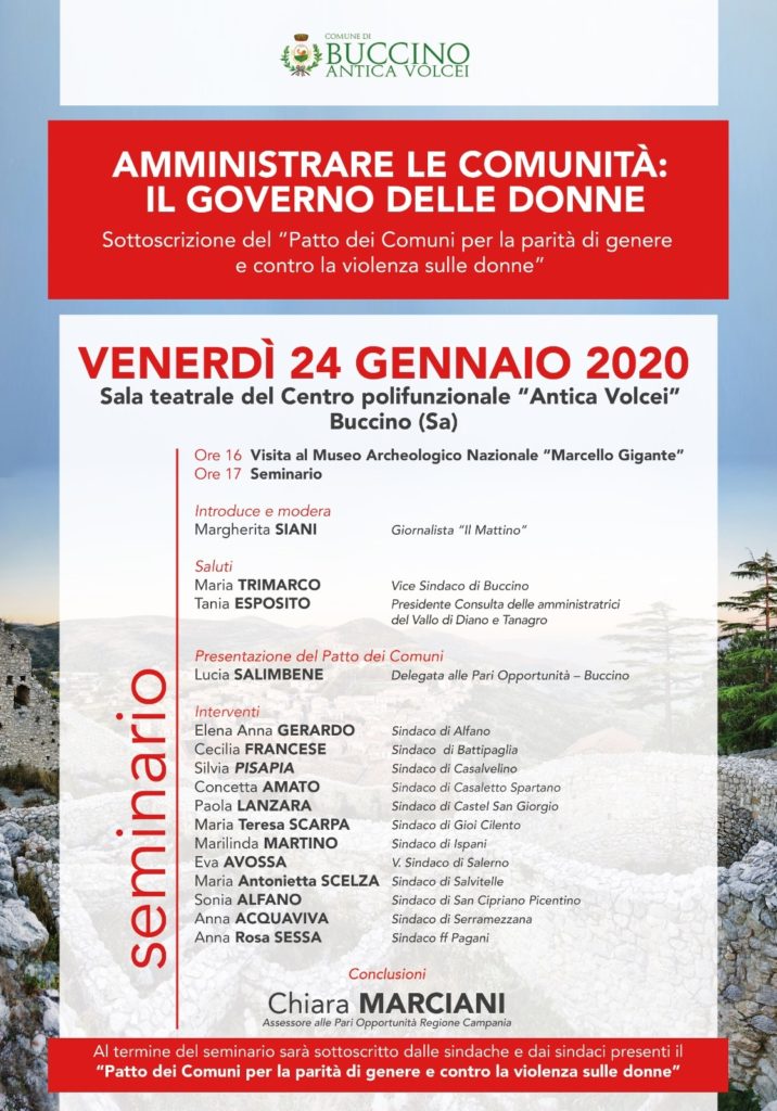 “Amministrare le comunità: il governo delle donne”. Se ne discute domani a Buccino