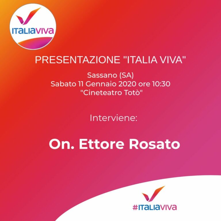 Sassano: l’11 gennaio presentazione del partito “Italia Viva” di Matteo Renzi