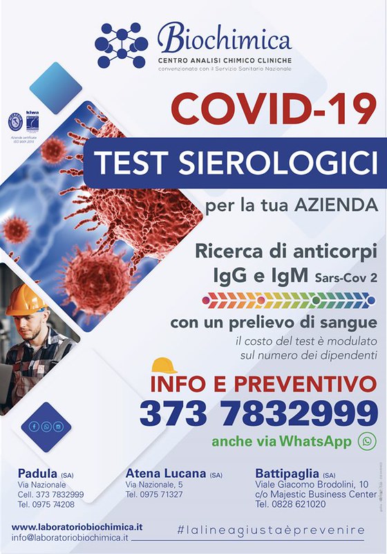 Al Centro Analisi Biochimica test sierologici per il Covid-19. Richiedi il preventivo per la tua azienda