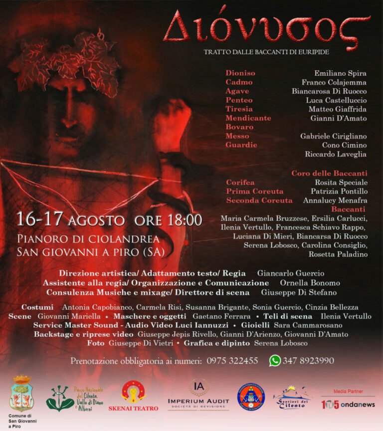 Il 16 e 17 agosto in scena a San Giovanni a Piro il “Dionysos” dell’Associazione culturale Skenai