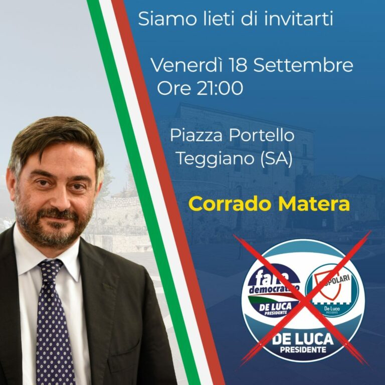 Regionali 2020. Questa sera Corrado Matera in piazza a Teggiano per la chiusura della campagna elettorale