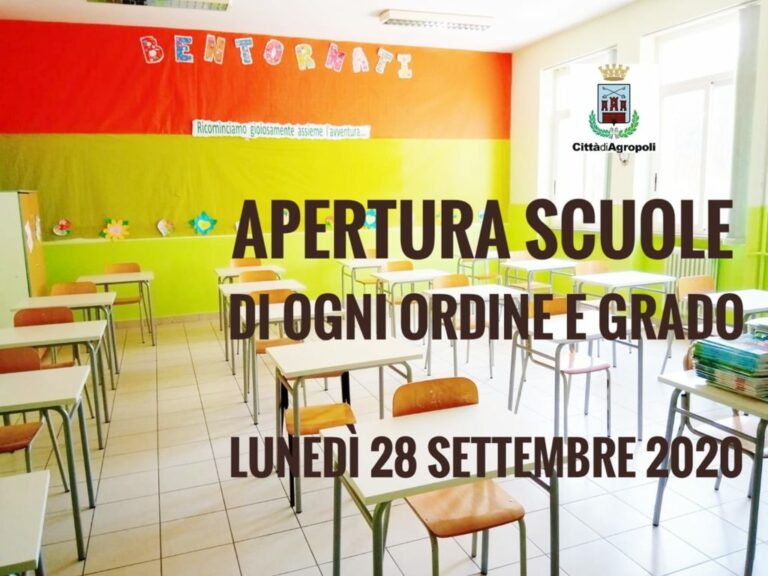 Riaperture scuole. Ad Agropoli si torna tra i banchi il 28 settembre