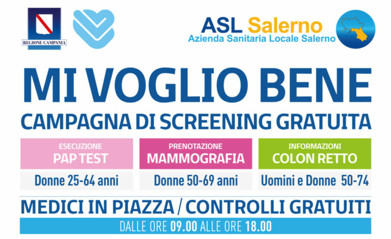 Campagna “Mi voglio bene”. Domani a Polla screening oncologico gratuito dell’Asl Salerno