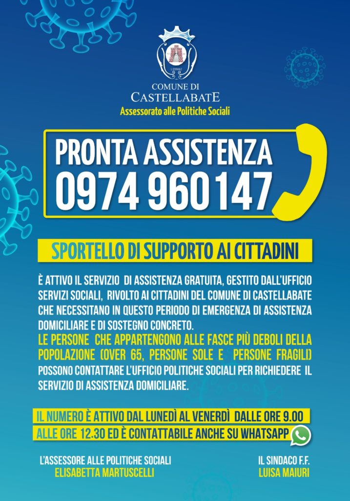 Covid-19. Attivato a Castellabate lo sportello “Pronta assistenza”, supporto gratuito dedicato ai cittadini