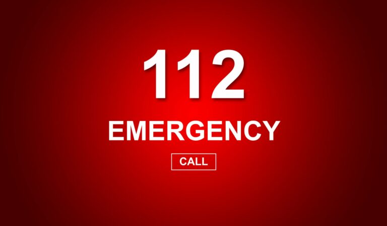 66946361 - 112 emergency number on red background